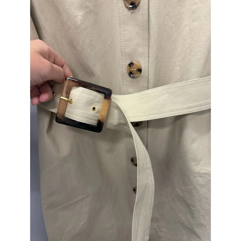 Tuckernuck Tan Khaki Long Trench Coat With Tortoise Buttons And Belt Buckle